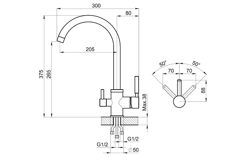 2168, АЛЮМИНИУМ, СМЕСИТЕЛЬ КУХОННЫЙ