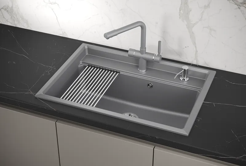 KS-7301, АЛЮМИНИУМ, кухонная мойка, кварц