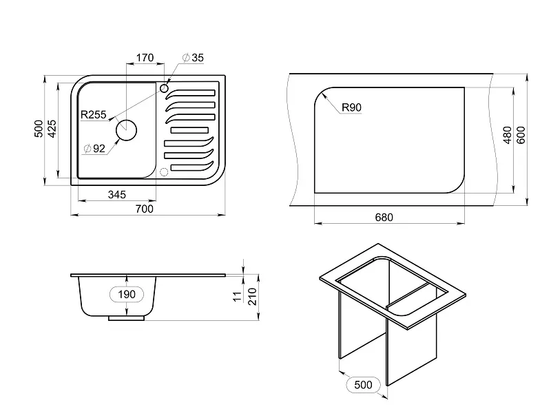 7001, АРКТИК (БЕЛЫЙ), кухонная мойка, кварц