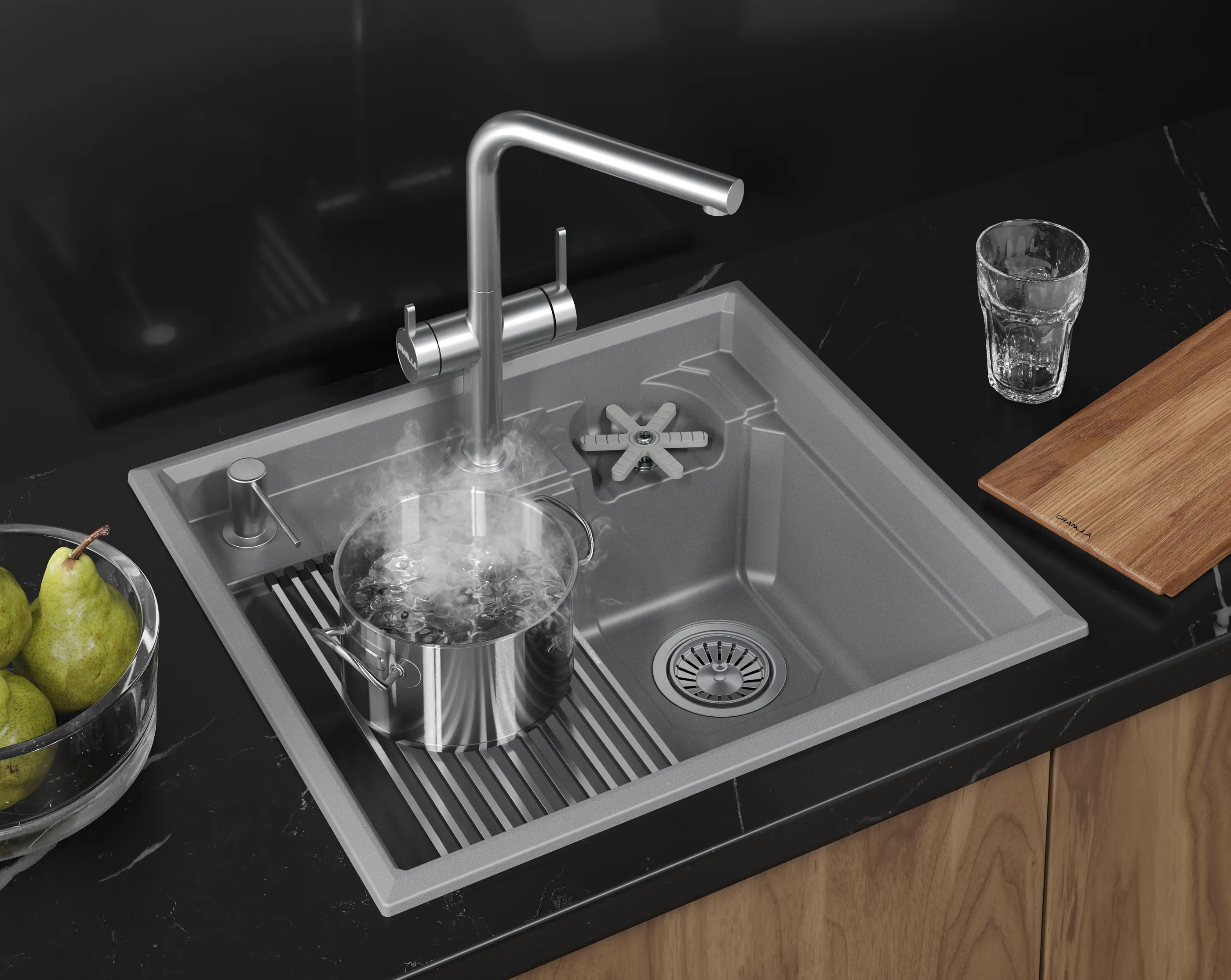 5807R, АЛЮМИНИУМ, кухонная мойка, кварц KITCHEN SPACE RINZER