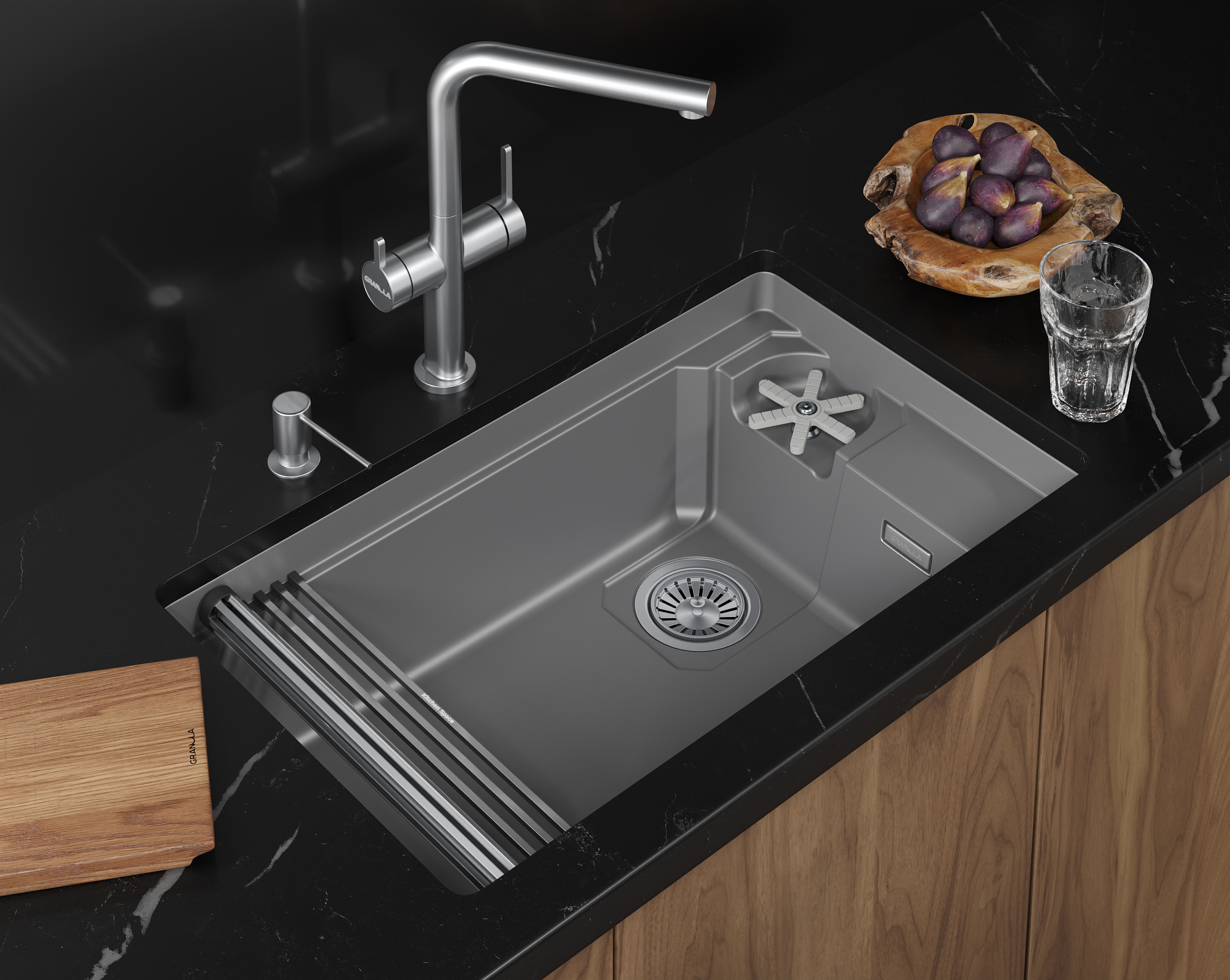 7309RU, АЛЮМИНИУМ, кухонная мойка, кварц KITCHEN SPACE RINZER